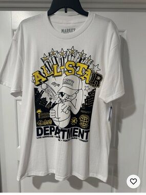 Market StudioWhite Short Sleeve All-Star Graphic Tee with Yellow & Black Artwork